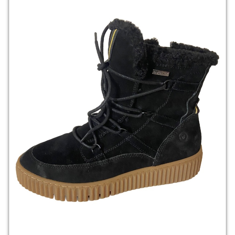 Tamaris black suede faux fur halen winter boots size 9